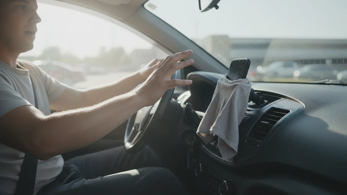 Dæk telefonen i bilen med en grå klud, og skærmen forbliver kølig