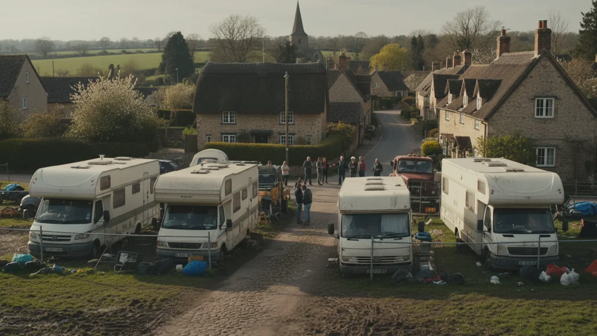 Familie i campingvogne blokerer landsby i England og kræver formue for at rejse
