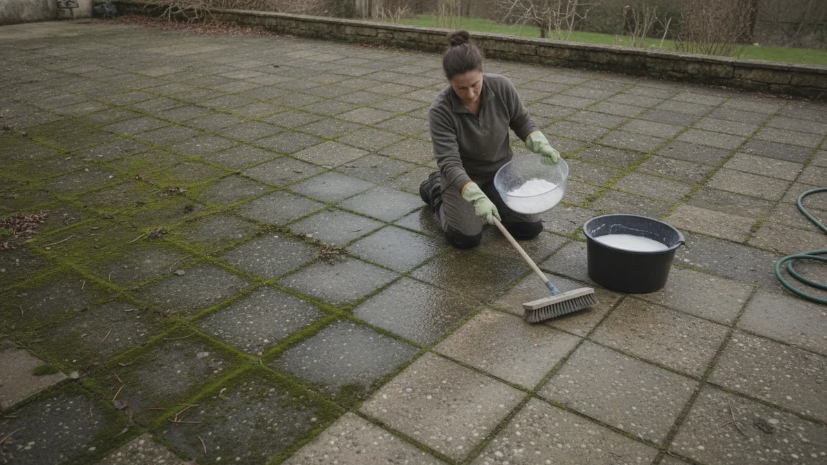 Grønne fliser efter vinteren? Sådan renses terrassen på en time med en helt almindelig køkkenting